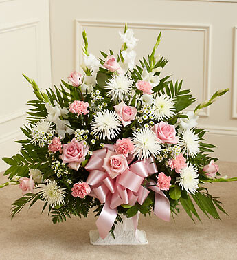 Tribute Pink &amp;amp; White Floor Basket Arrangement